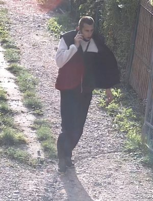 mężczyzna idący alejką działkową
